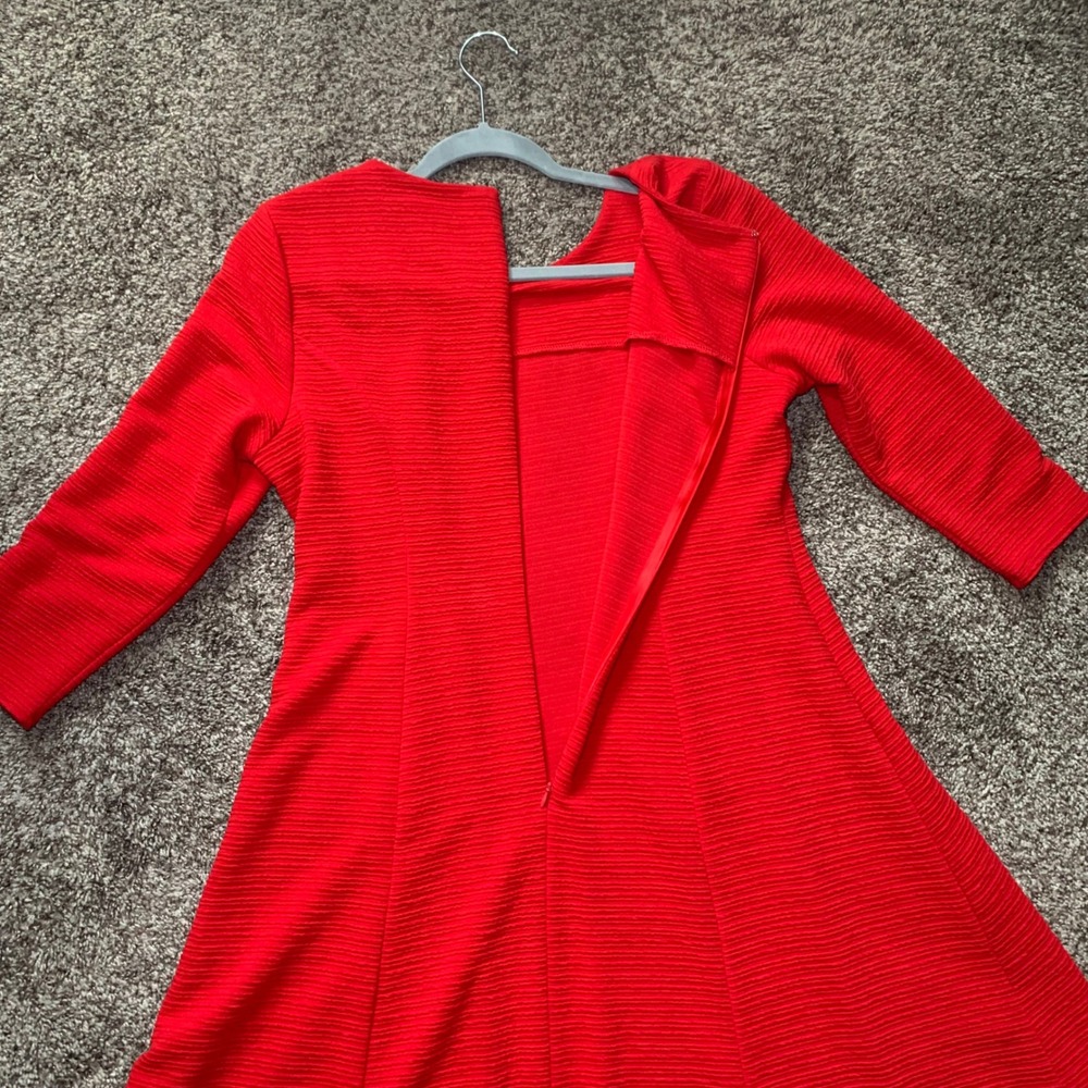 Calvin Klein Womens Red Ribbed Fit and Flare 3/4 Sleeve Dress CDJ00343 Size 14 - Picture 6 of 11